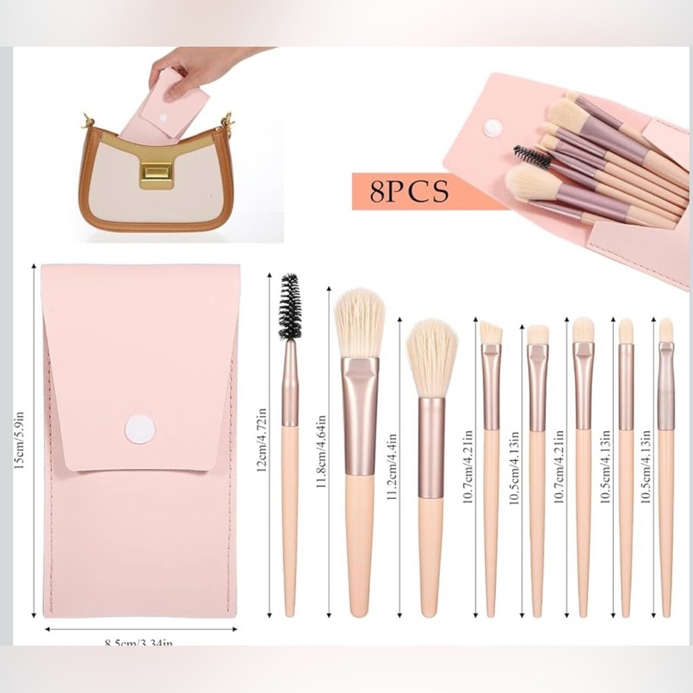 NEW 8-Piece Pink Makeup Brush Set with Case